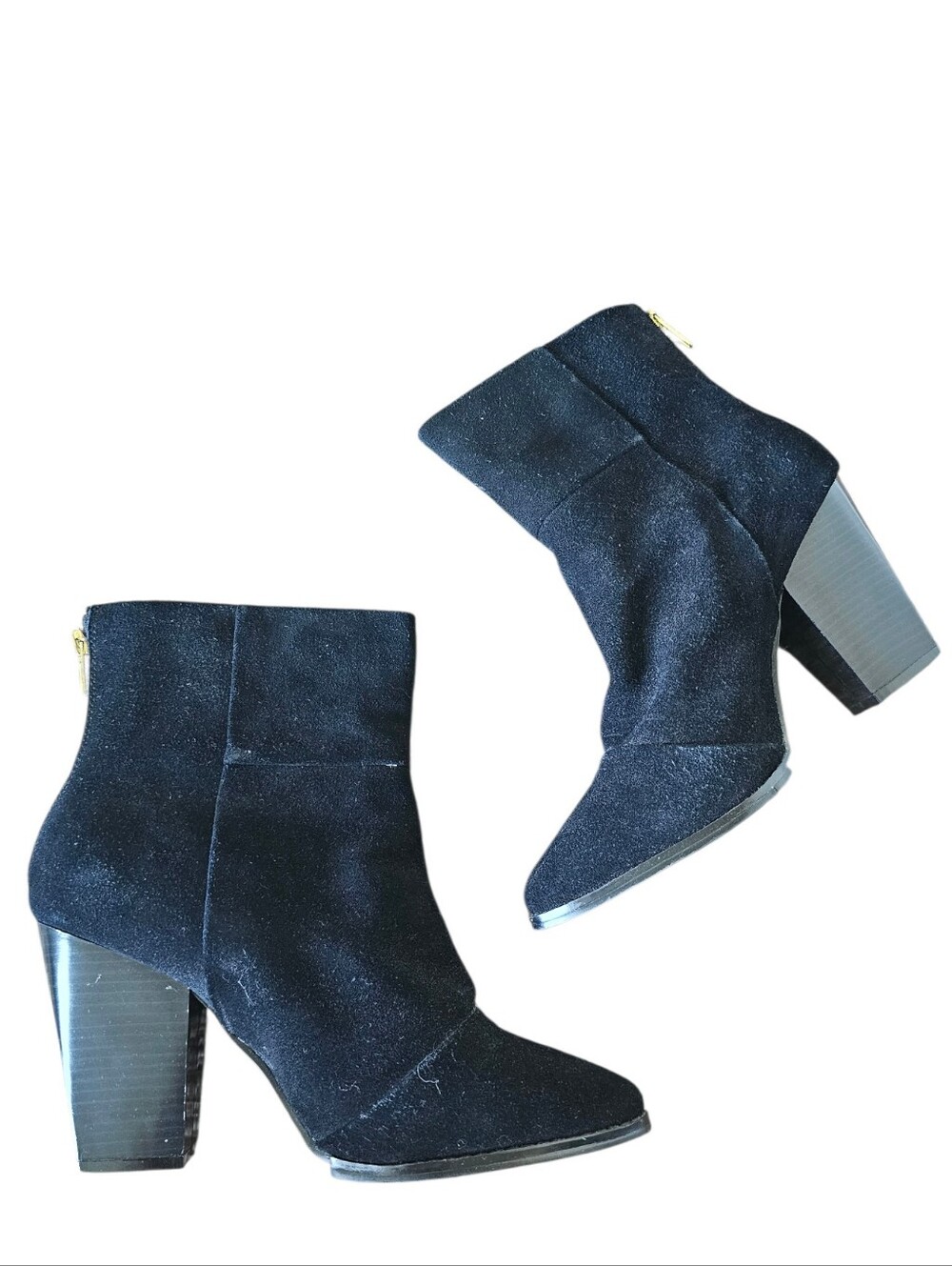Kelsi Dagger Pointed Toe Black Suede Block Heel Ankle Boots Size 9.5